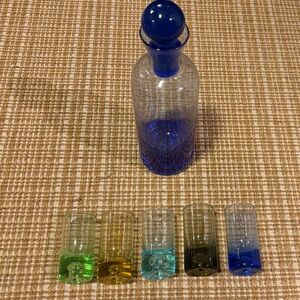 Classic Elements Blue-Accented Glass Decanter with Assorted Colored Tumblers